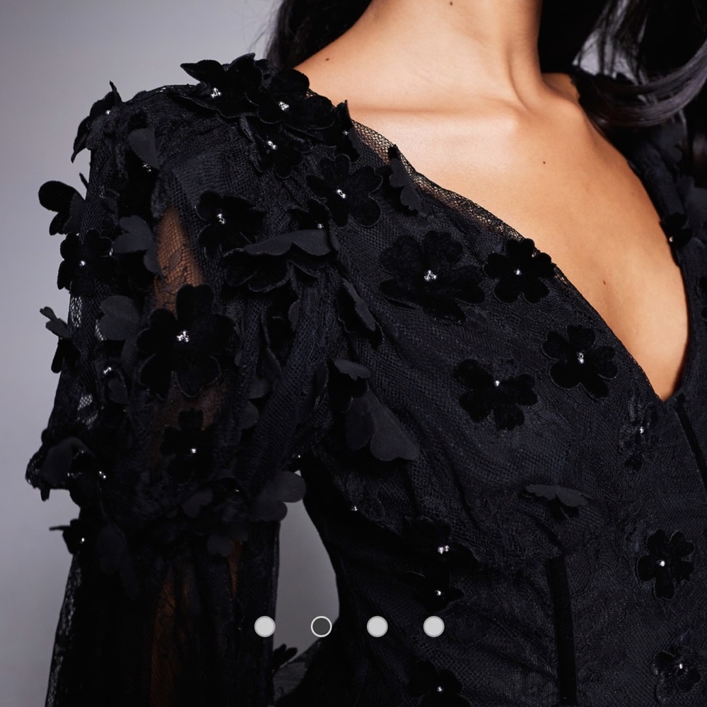ASOS LUXE Top Mesh Velvet And Lace Off Shoulder Pearl Beaded Black Romantic M